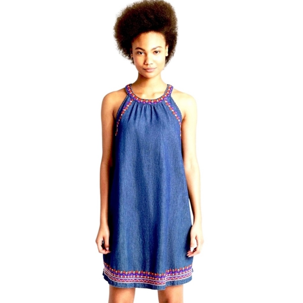 GAP Denim Embroidered Halter Dress